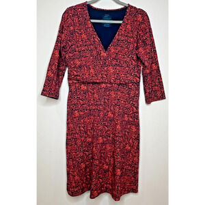 Patagonia Women's Travel Dress Size Large Floral Margot Orange Blue Short Sleeve